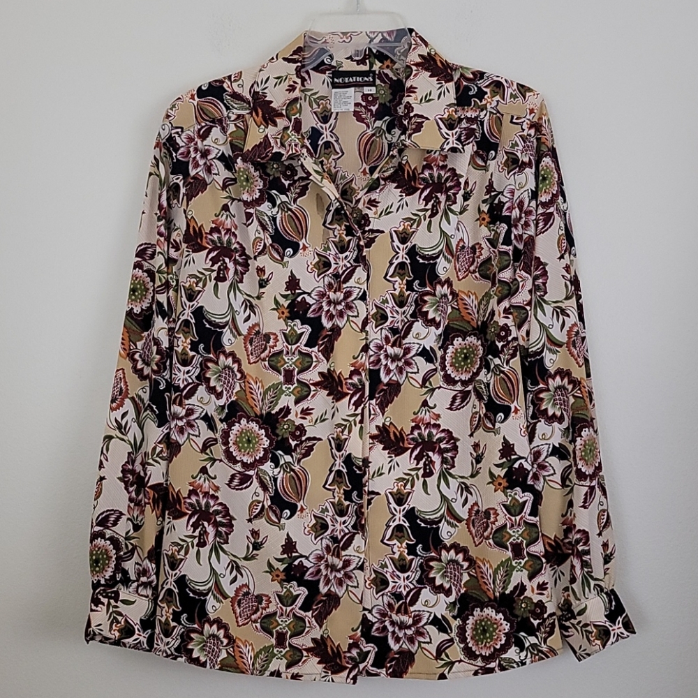 Notations Artsy Multicolored Floral Print Blouse 10